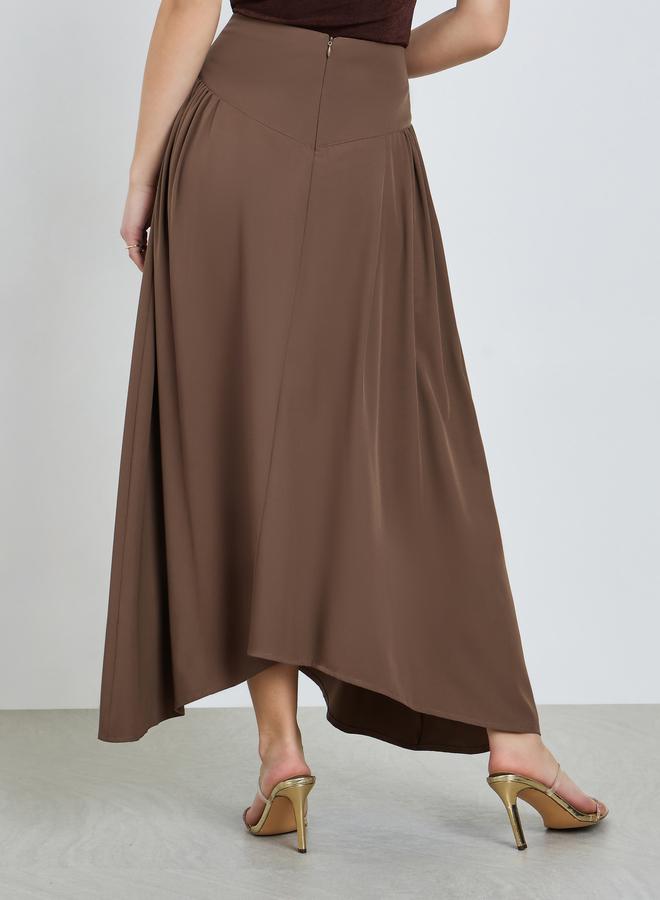 Styli Coffee Brown Asymmetric Hem Maxi Skirt - Image 3